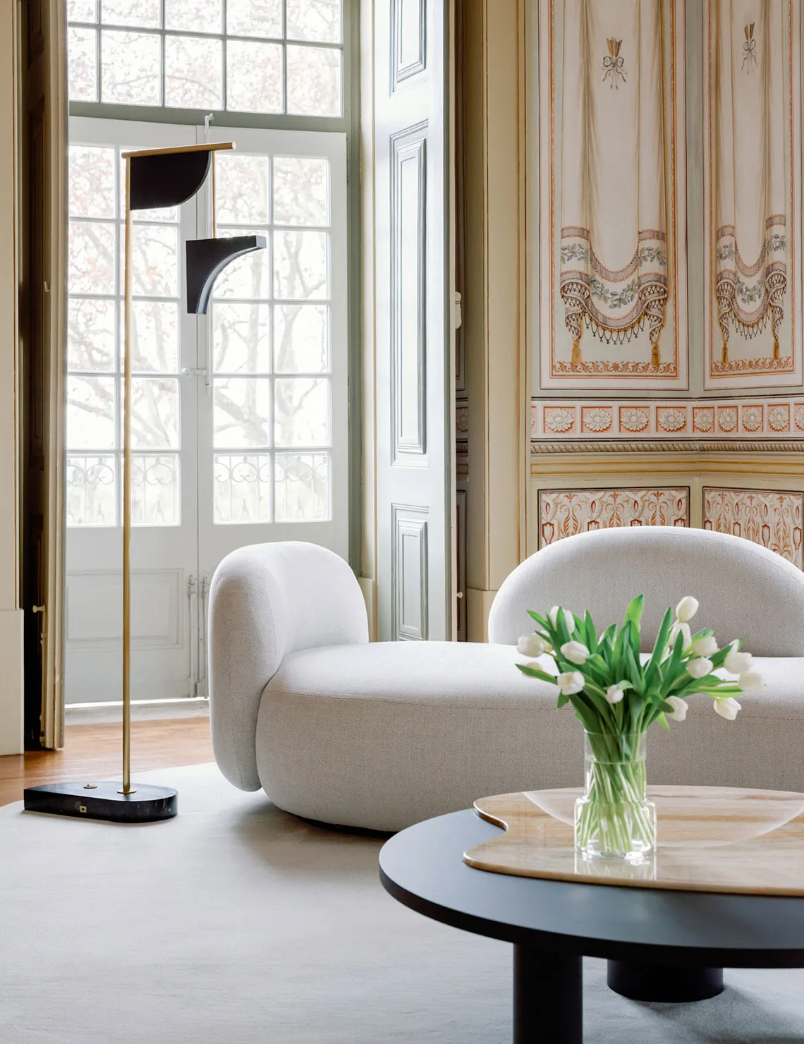 LED brass floor lamp with marble base OPPOSITE by Greenapple