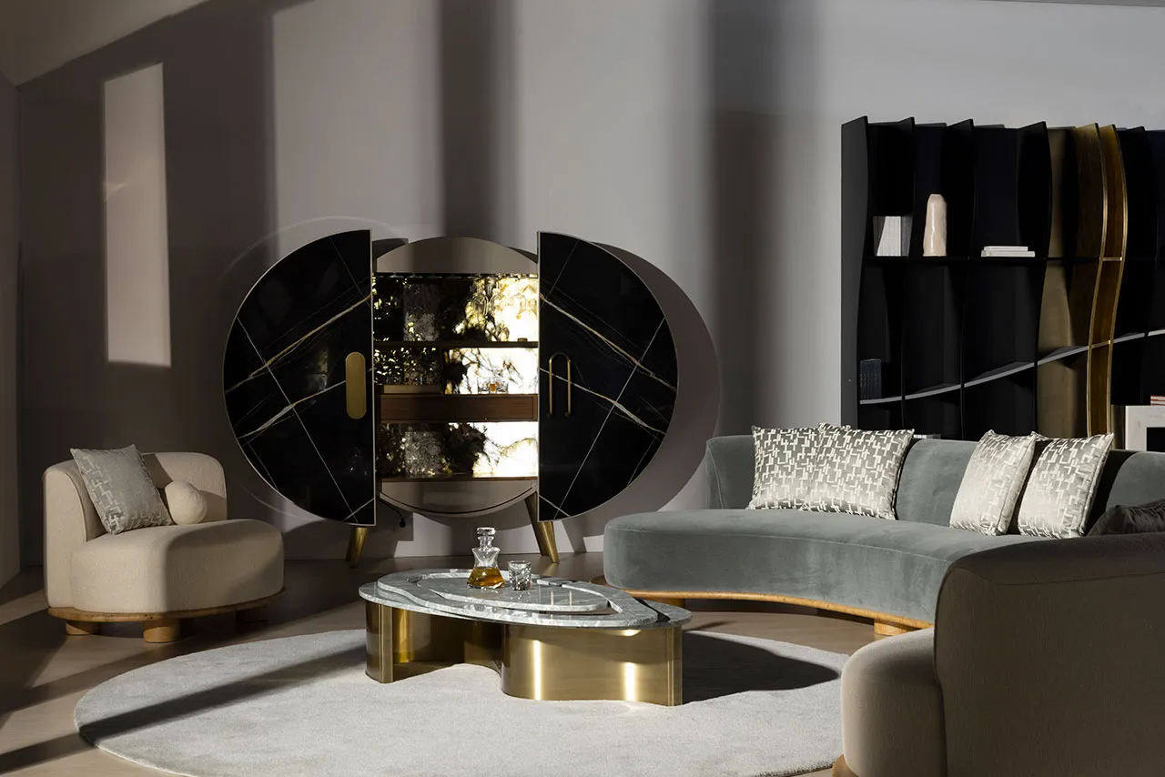 BONGÓ marble bar cabinet with integrated lighting by Greenapple