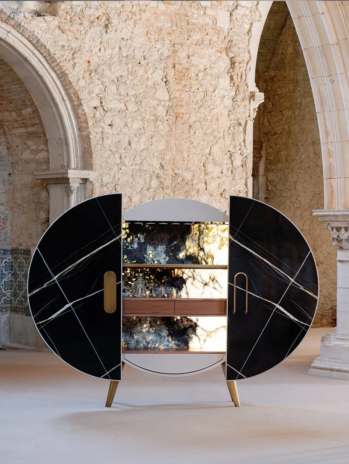 BONGÓ marble bar cabinet with integrated lighting by Greenapple